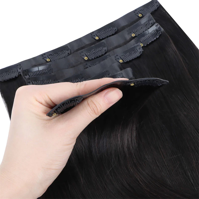 #1 Jet Black Straight - Naadloze Clip In Extensions - 5 banen