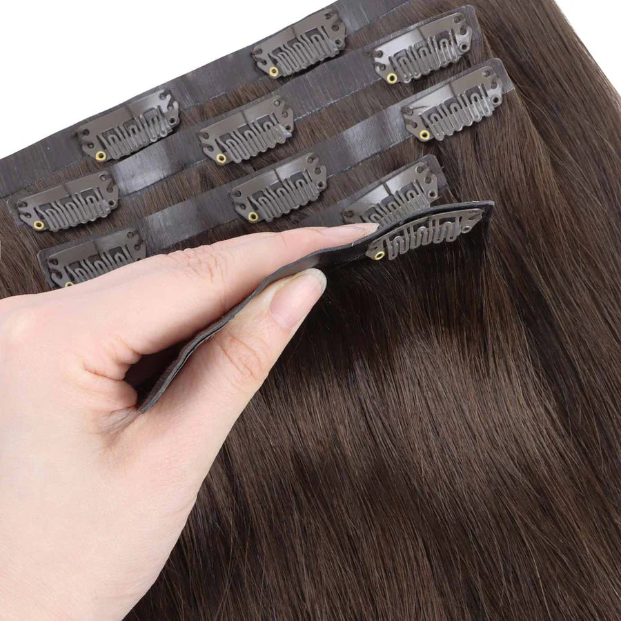 #2 Coffee Brown Straight - Naadloze Clip In Extensions - 5 banen